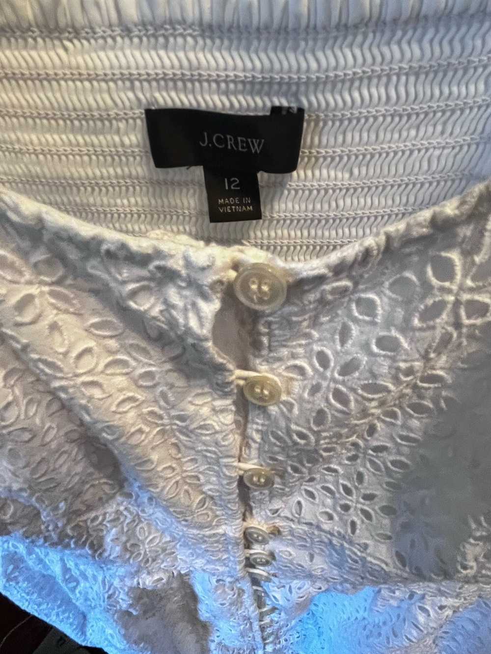 J. Crew White Eyelet Button-Front Blouse